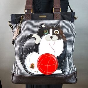 Chala Striped Cat Shoulder Bag with Red Yarn Accent